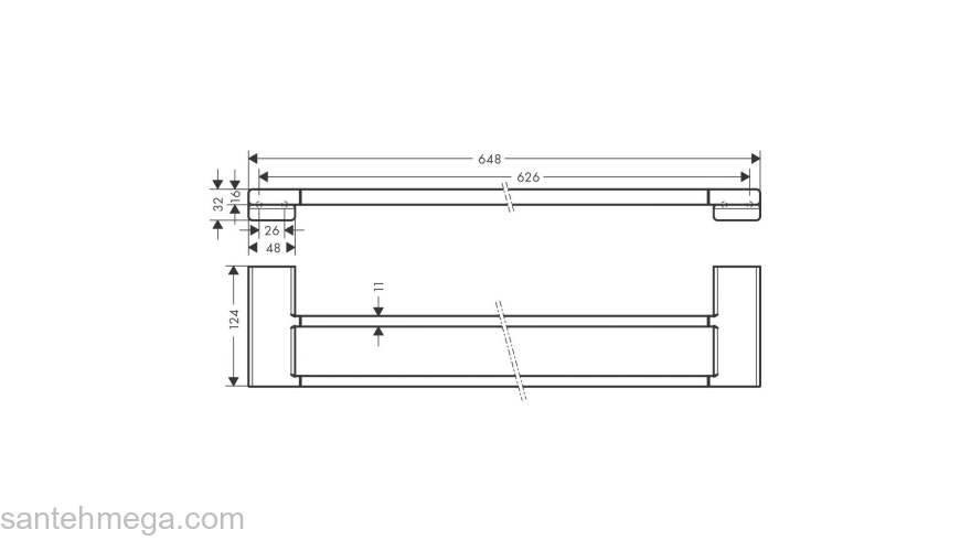 Двойной держатель полотенец AddStoris Hansgrohe 41743700, матовый белый для ванной комнаты. Фото