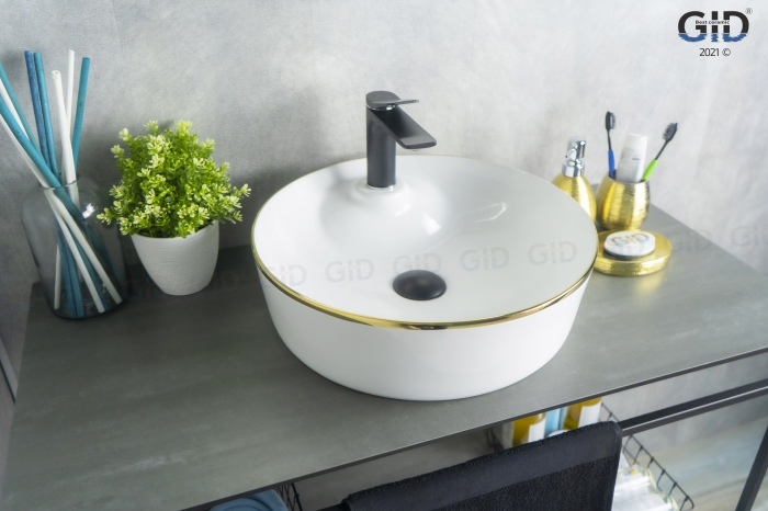 Раковина накладная GID D1306h011 44х44 53314 Белый / Золото. Фото