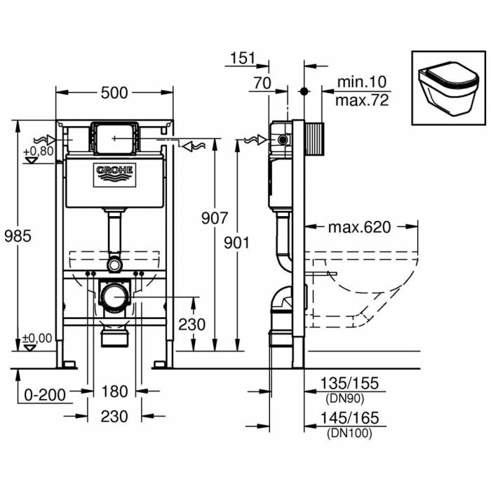 Инсталляция для подвесного унитаза GROHE Rapid SL 38525001. Фото