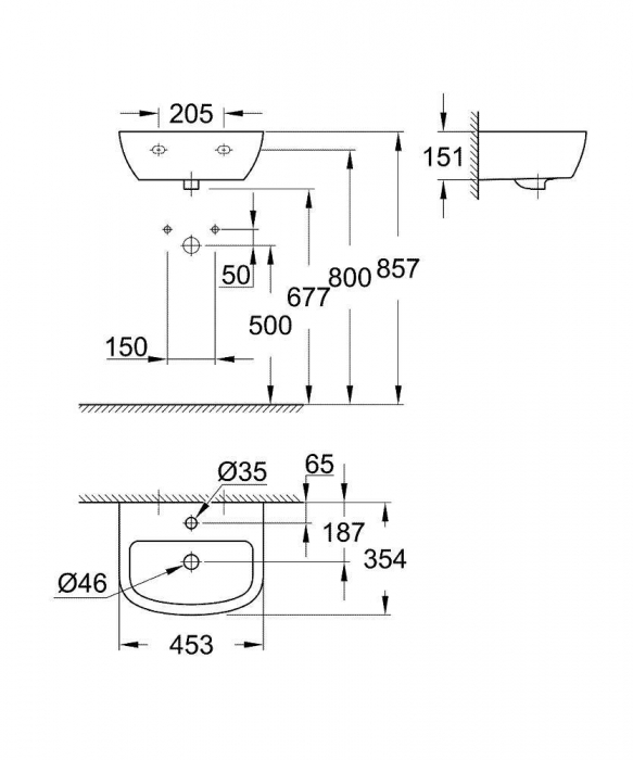 Раковина подвесная GROHE Bau Ceramic 45х35 39424000. Фото